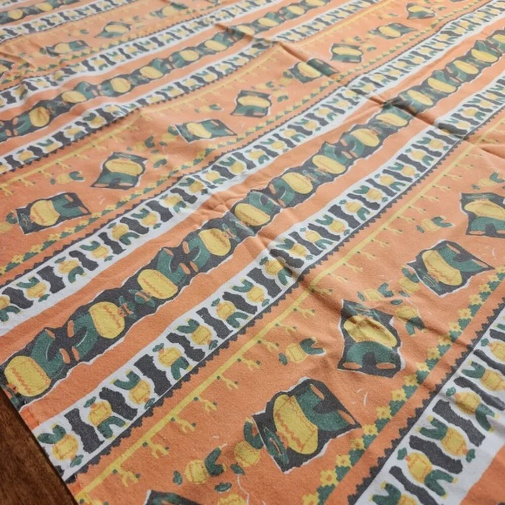Vintage Southwestern‎ Mexican Novelty Print Tablecloth Orange Green 56